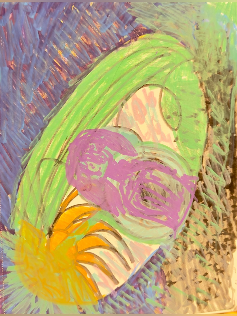 Abstract Floral Home Art Print in Green, Purple and Yellow original art work